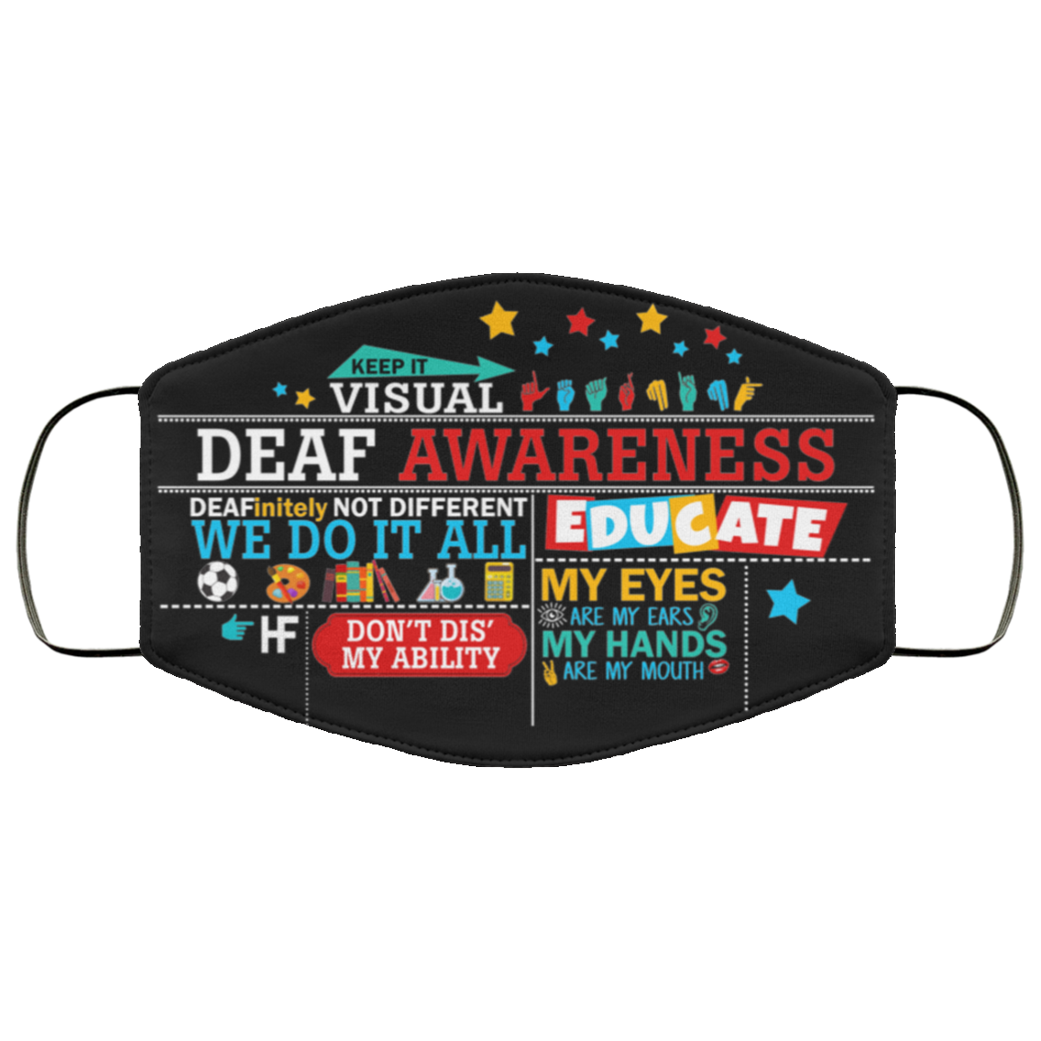 Deaf Awareness Washable Reusable Custom – Printed Cloth Face Mask Cover, Black, Cloth Face Cover Deaf Awareness Washable Reusable Custom – Printed Cloth Face Mask Cover, Black, Cloth Face Cover
