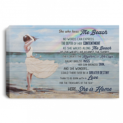 She Who Loves The Beach No Words Can Express Wrapped Framed Canvas Prints – Unframed Poster, Black, 0.75'' Framed Canvas