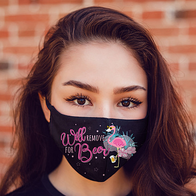Alternative view of Flamingo Will Remove For Beer Washable Reusable Custom Printed Cloth Face Mask Cover
