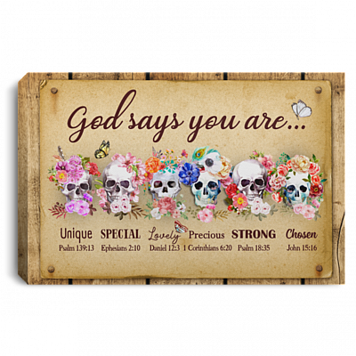 God Says You Are Unique Special Lovely Strong Framed Canvas Print – Unframed Poster – Skull Canvas Print, White, 0.75'' Framed Canvas
