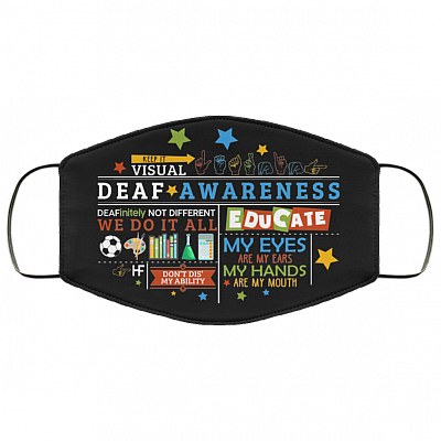 Keep It Visual Deaf Awareness Washable Reusable Custom - Printed Cloth Face Mask Cover, Black, Cloth Face Cover