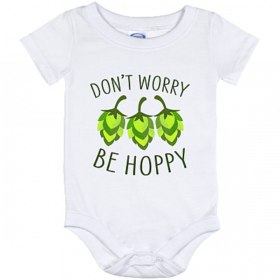 Don't Worry Be Hoppy Funny Beer Baby Onesie - Toddler Baby Infant Bodysuit, White, Baby Onesie - 12 Month