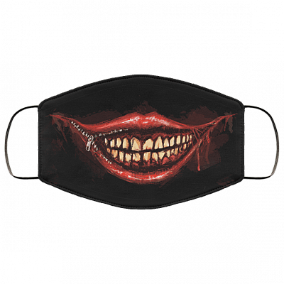 Scary Face Mask - Halloween Washable Reusable Custom – Printed Cloth Face Mask Cover - Evil Smile Face Mask, White, Cloth Face Mask