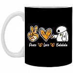 Bmax Peace Love Balalala Ceramic Coffee Mug - Beer Stein - Water Bottle, Black, 11 oz. White Mug