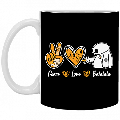 Bmax Peace Love Balalala Ceramic Coffee Mug - Beer Stein - Water Bottle, Black, 11 oz. White Mug