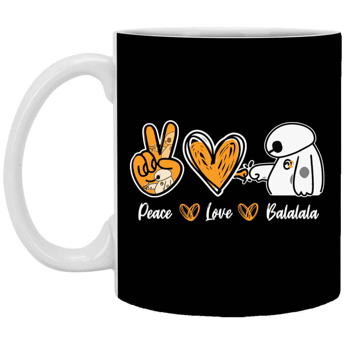 Bmax Peace Love Balalala Ceramic Coffee Mug - Beer Stein - Water Bottle, Black, 11 oz. White Mug