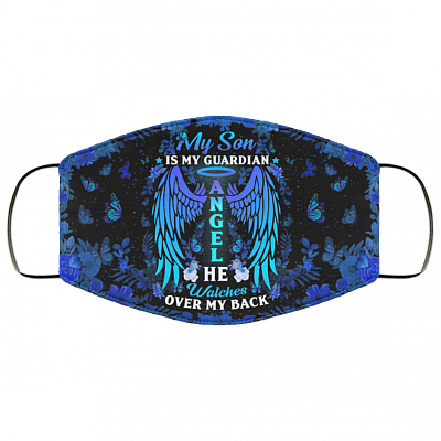My Son Is Guardian He Watch Me Over My Back Blue Washable Reusable Custom – Printed Cloth Face Mask Cover, Black, Cloth Face Cover