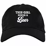 This Girl Needs A Beer Twill Cap - High-Profile Snapback Hat - Trucker Hat - Beer Lover Hat, Black, Brushed Twill Dad Cap