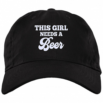 This Girl Needs A Beer Twill Cap - High-Profile Snapback Hat - Trucker Hat - Beer Lover Hat, Black, Brushed Twill Dad Cap