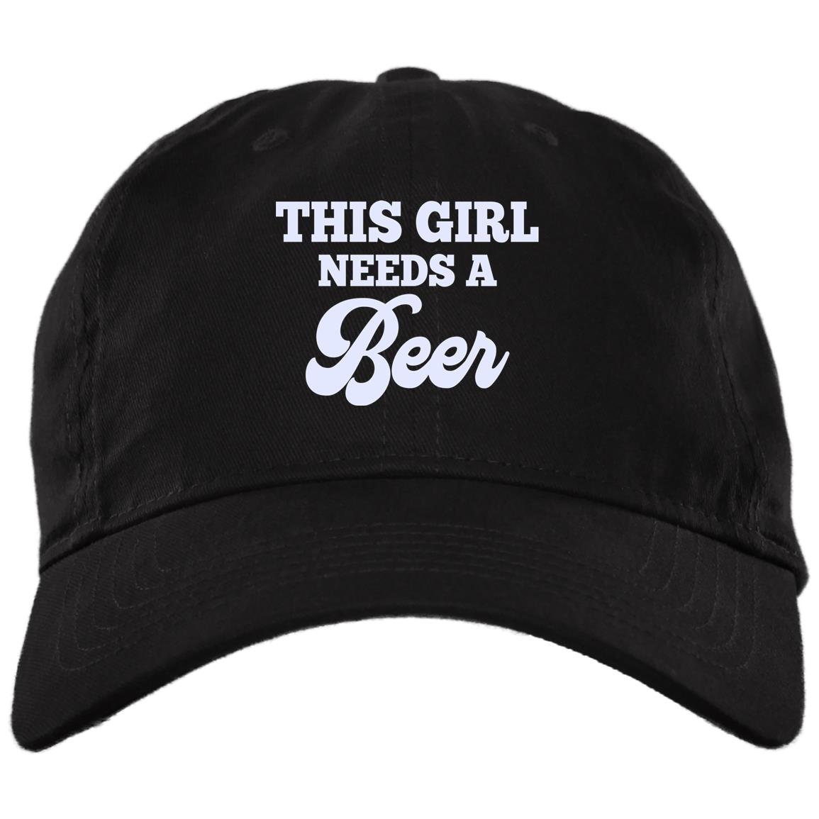 This Girl Needs A Beer Twill Cap - High-Profile Snapback Hat - Trucker Hat - Beer Lover Hat, Black, Brushed Twill Dad Cap
