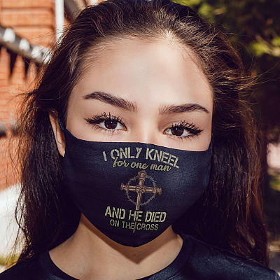 Alternative view of I Only Kneel For One Man And He Died On The Cross Washable Reusable Custom – Printed Cloth Face Mask Cover