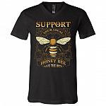Support Your Local Honey Bee Save the Bees Beekeeping Gift T-Shirt - V Neck, Black, V-Neck T-Shirt