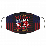 Being A Veteran Is An Honor Being Grandpa Is Priceless Washable Reusable Custom Printed Cloth Face Mask Cover, Black, Cloth Face Cover