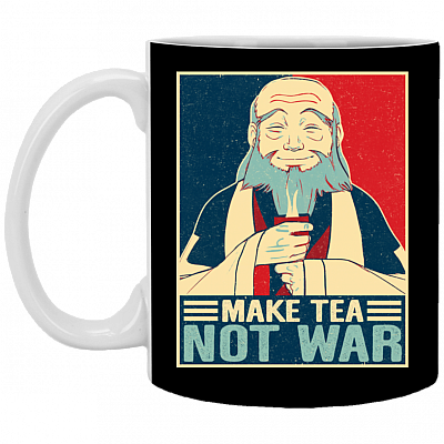 Make Tea Not War Funny Anime Ceramic Coffee Mug - Beer Stein - Water Bottle - Color Changing Mug, Black, 11 oz. White Mug