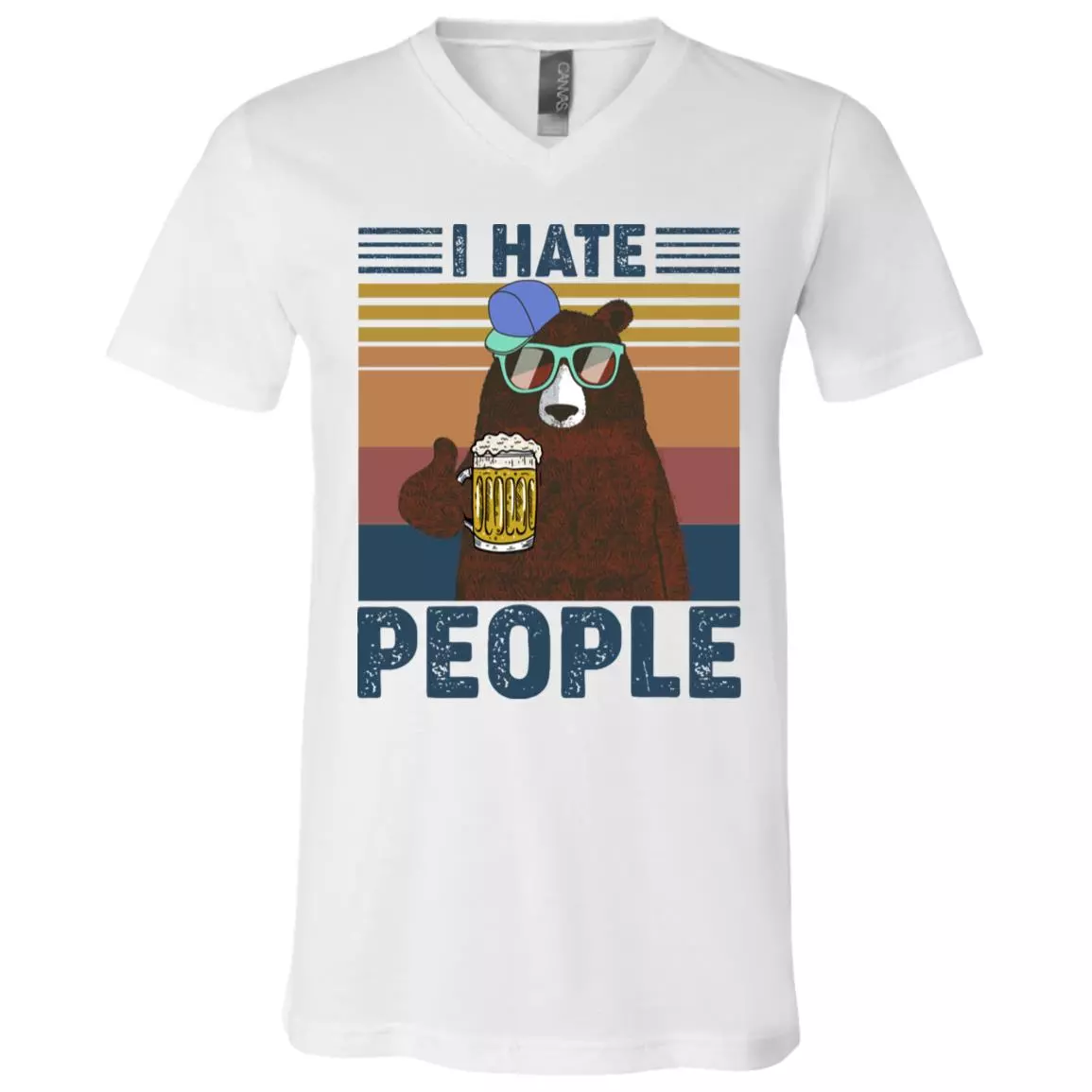 I Hate People T-Shirt - Funny Beer Shirt, White, V-Neck T-Shirt