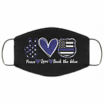 Peace Love Back The Blue Washable Reusable Custom – Printed Cloth Face Mask Cover, White, Cloth Face Cover