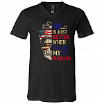 Life Is Just Better When I'm With My Husband Skull American Flag T-Shirt - V-Neck - Husband Memorial Gifts, Black, V-Neck T-Shirt