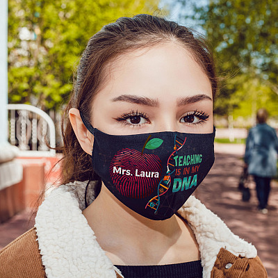 Alternative view of Personalized Teacher Face Mask - Teaching Is In My DNA Washable Reusable Custom Printed Cloth Face Mask Cover