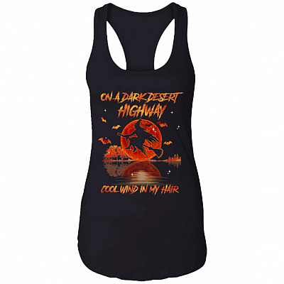 Witch On A Dark Dessert Highway Halloween Ladies Racerback Tank-Funny Halloween Witch Feeling Witchy Tank Top, Black, Ladies Racerback Tank