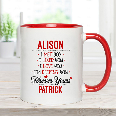 Alternative view of Personalized I Met You I Liked You I Love You I'm Keeping You Forever Yours Accent Mug - Coffee Mug
