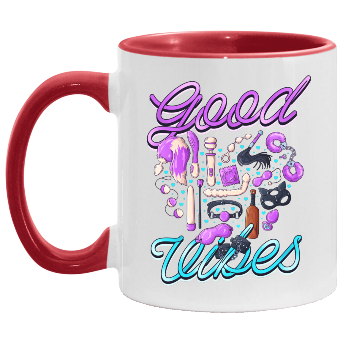 Good Vibes Only - Funny Gift For Friends - Lesbian Valentine Accent Mug, White/Red, 11 oz. Accent Mug