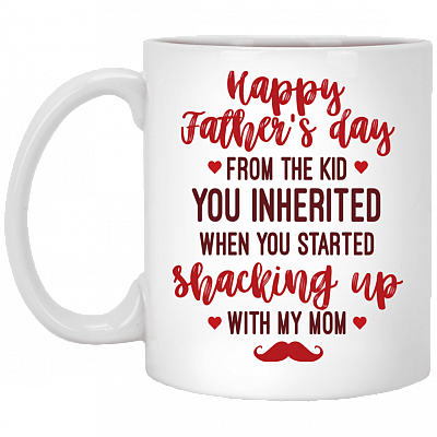 Happy Father's Day From The Kid You Inherited Coffee Mug - Beer Stein - Water Bottle - Color Changing Mug, White, 11 oz. White Mug