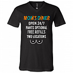 Mom's Diner Breastfeeding 24/7 Nursing Top Motherhood Mom Life T-shirt - V-Neck Tee, Black, V-Neck T-Shirt