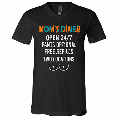 Mom's Diner Breastfeeding 24/7 Nursing Top Motherhood Mom Life T-shirt - V-Neck Tee, Black, V-Neck T-Shirt