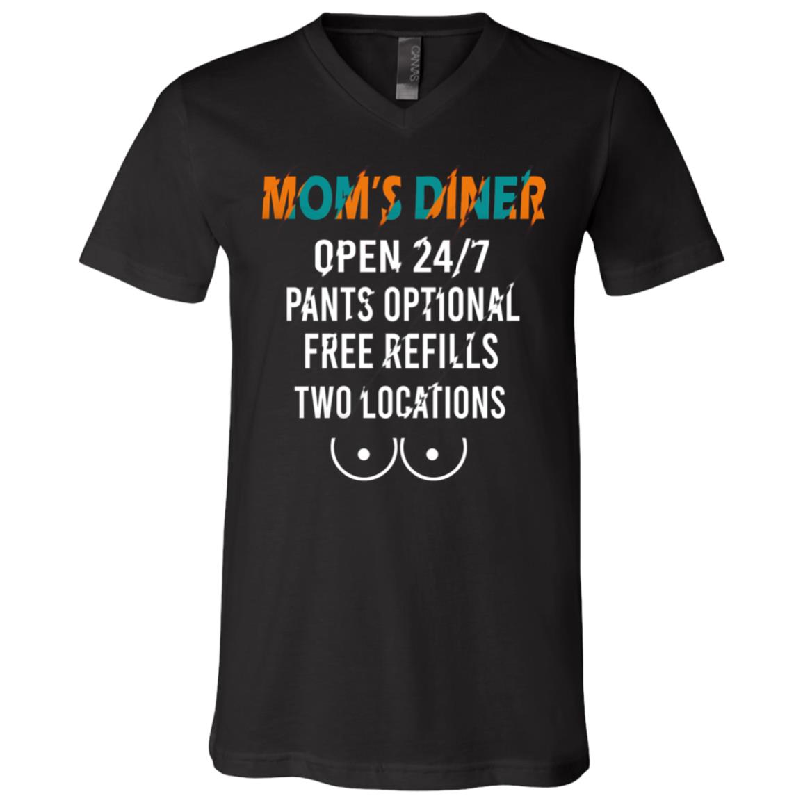 Mom's Diner Breastfeeding 24/7 Nursing Top Motherhood Mom Life T-shirt - V-Neck Tee, Black, V-Neck T-Shirt