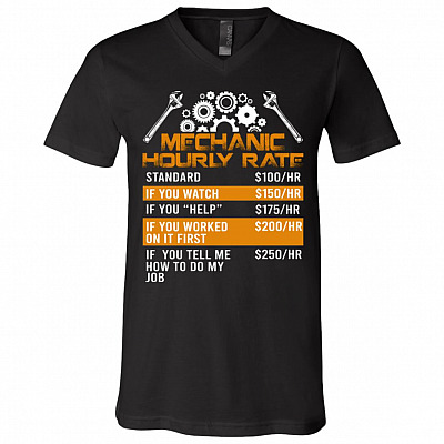 Mechanic Hourly Rate Repairman T-shirt - V-Neck Tee - Funny Gift For Mechanics, Black, V-Neck T-Shirt