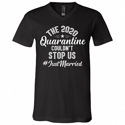 The 2020 Quarantined Just Married T-Shirt - Funny Just Married Shirt, Black, V-Neck T-Shirt