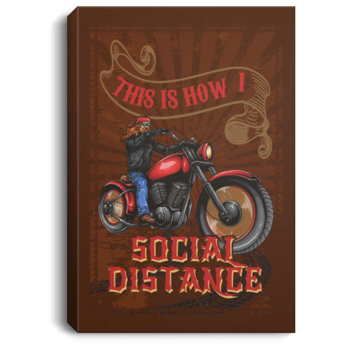 This Is How I Social Distance - Biker Canvas Prints Unframed Poster - Motorcycle Wall Art - Quarantine Gifts, White, 0.75'' Framed Canvas