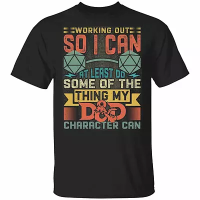 Working Out So I Can At Least Do Some Of The Thing My D&D Character Can Cotton Tank Top Tee - Ladies Racerback Tank - Funny Training Shirt, Black, Unisex T-Shirt