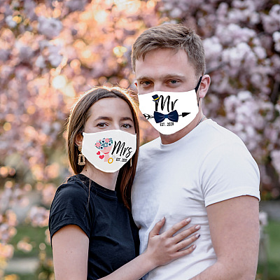 Alternative view of Mr And Mrs Masks For Wedding Honeymoon - Bride And Groom Mask - Washable Reusable – Printed Cloth Face Mask Cover