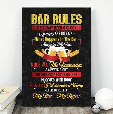 Alternative view of Bar Rules Sign It's Alway Beer O'clock Bar Home Kitchen Wrapped Framed Canvas Prints - Unframed Poster