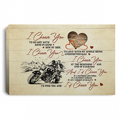 I Choose You Hand In Hand Side By Side Biker Motocycle Wrapped Framed Canvas Prints - Unframed Poster, White, 0.75'' Framed Canvas