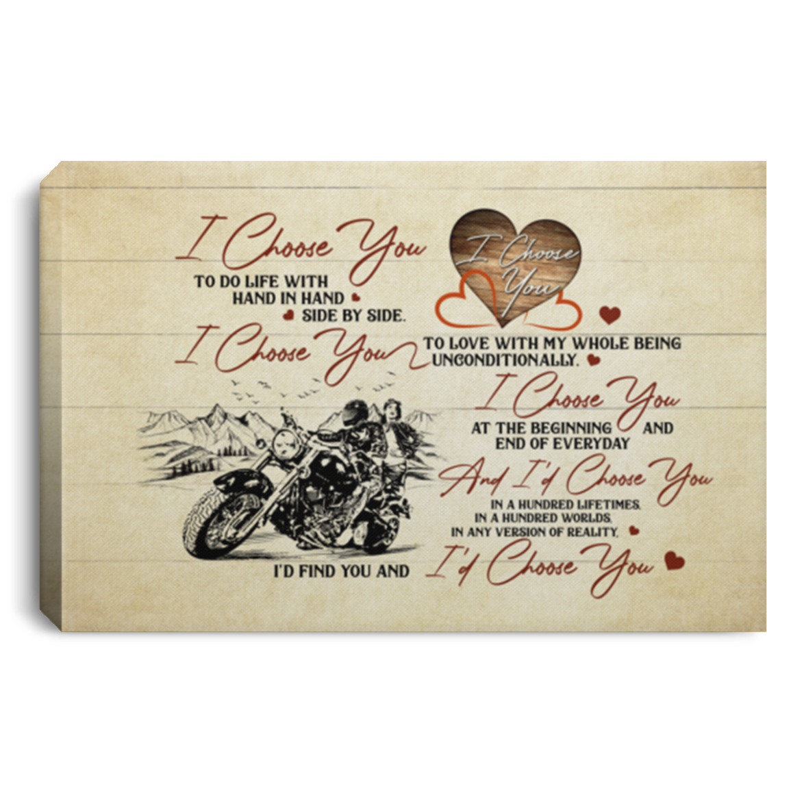 I Choose You Hand In Hand Side By Side Biker Motocycle Wrapped Framed Canvas Prints - Unframed Poster, White, 0.75'' Framed Canvas