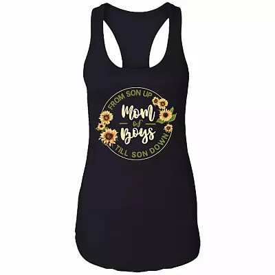 Mom Of Boys From Son Up Till Son Down Cotton Tank Top Tee - Funny Motherhood Gift Ladies Racerback Tank, Black, Ladies Racerback Tank