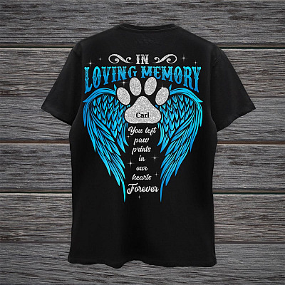 Alternative view of Personalized In Loving Memory You Left Paw Prints In Our Hearts Forever Plain Front - Print On Back T-Shirt - Pet Memorial Gifts