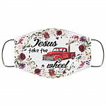 Jesus Take The Wheel Washable Reusable Custom – Printed Cloth Face Mask Cover, White, Cloth Face Cover