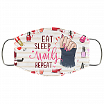 Eat Sleep Nail Repeat Washable Reusable Custom – Printed Cloth Face Mask Cover, White, Cloth Face Cover