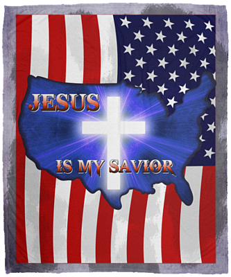 Jesus Is My Savior Christian Cross American Flag Fleece Blanket - Premium Sherpa Blanket - Woven Blanket, White, Cozy Plush Fleece Blanket - 50x60