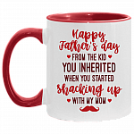 Happy Father's Day from The Kid You Inherited When You Started Shacking Up with My Mom Accent Mug, White/Red, 11 oz. Accent Mug