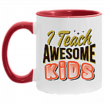 I Teach Awesome Kids Quarantine Teacher 2020 Ceramic Accent Mug - Colored Coffee Mug, White/Red, 11 oz. Accent Mug