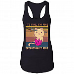 Dungeon Meowster It's Fine I'm Fine Everything Fine D&D Vintage Retro Tank Top Tee - Ladies Racerback Tank, Black, Ladies Racerback Tank