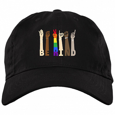 Be Kind Sign Language Social Justice Gift Twill Cap - High-Profile Snapback Hat, Black, Brushed Twill Dad Cap