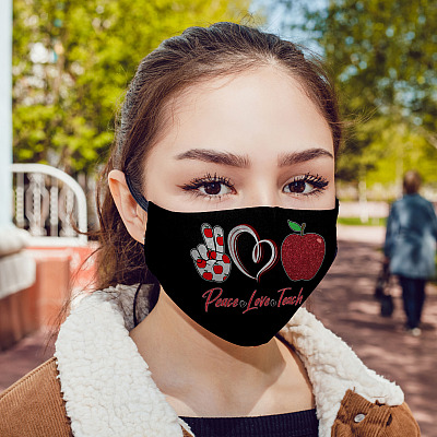 Alternative view of Peace Love Teach Face Mask - Teacher Washable Reusable Custom – Printed Cloth Face Mask Cover