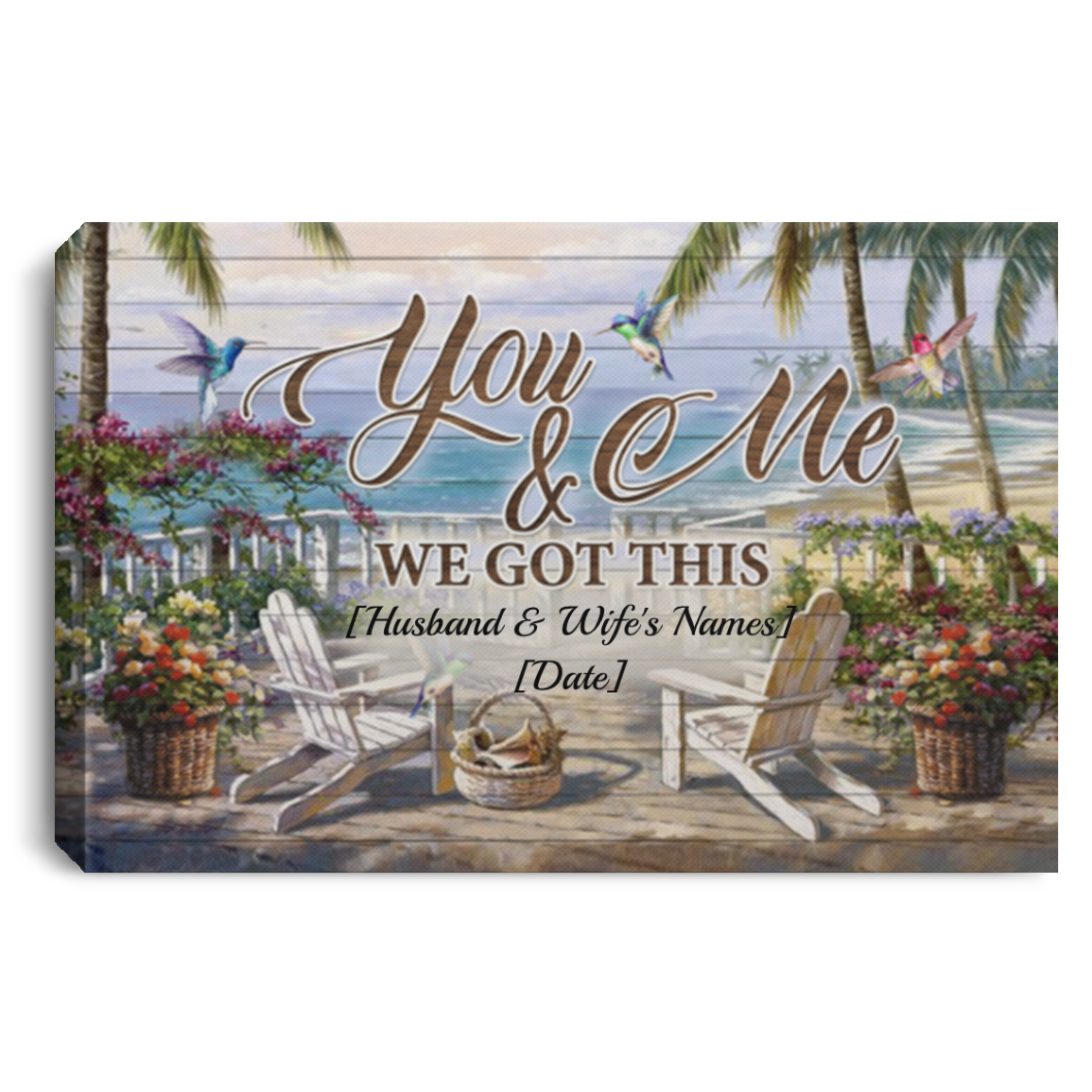 Personalize We Got This by the Beach You and Me Humming Bird Framed Canvas - Unframed Poster, White, 0.75'' Framed Canvas