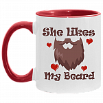 She Likes My Beard Accent Mug - Funny Couple Mug, White/Red, 11 oz. Accent Mug