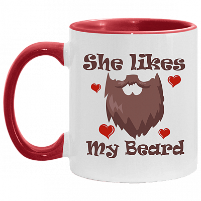 She Likes My Beard Accent Mug - Funny Couple Mug, White/Red, 11 oz. Accent Mug